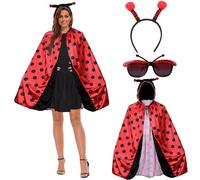 Sunshine smile Women's Ladybird Costume, Lady Bug Costume, Adult Ladybird Costume with Accessories, Carnival Red/Black Cape Party, Ladybug Costume Adult
