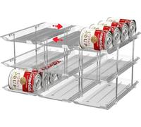 SunshineFace Can Storage Organiser, 3-Tier Canned Goods Organiser Automatic Rolling Canned Food Storage, Adjustable Height and Width Can Organiser Rack Holds 36 Cans for Fridge Kitchen Cabinet