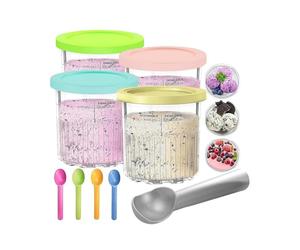 SunshineFace Ninja Creami Deluxe Tubs 4 Pack 24oz Ice Cream Containers with Lids Spoons Scoop for NC500 NC501 Series, BPA Free Dishwasher Safe Replacement Pint Containers