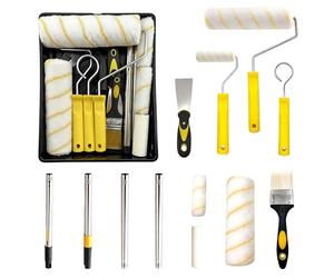 SunshineFace Paint Roller Set, 15 Pcs Painting Roller Set with Extension Pole Paint Tray Paint Brush, 4 inch and 9 inch Paint Roller for Painting Walls Edges Ceilings Doors