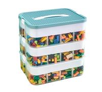 SunshineFace Storage Organiser Box, 3 Tier Stackable Toy Storage Box with Building Plate Lid Handle, Creative Building Blocks Sorting Container for Toys Puzzle Craft Supplies (Blue)