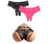 sunshinelady 2Pack Lace French Knickers Plus Size Womens Thongs Sheer Knickers for Women Multipack Floral Hipster Tanga Hollow Out Panties Sexy Ladies Briefs UK 12