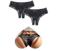 sunshinelady 2Pack Lace French Knickers Plus Size Womens Thongs Sheer Knickers for Women Multipack Floral Hipster Tanga Hollow Out Panties Sexy Ladies Briefs UK 12