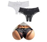 sunshinelady 2Pack Lace French Knickers Plus Size Womens Thongs Sheer Knickers for Women Multipack Floral Hipster Tanga Hollow Out Panties Sexy Ladies Briefs UK 18