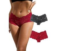 sunshinelady Brazilian Knickers for Women Multipack 2 Pack Floral Lace French Knickers Plus Size Stretchy Sexy Panties with Cotton Crotch Womens Underwear Hipster Tanga UK 20