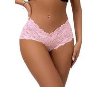 sunshinelady French Knickers Plus Size Brazilian Briefs with Cotton Soft Crotch Cheeky Floral Lace Panties for Women Pink Knickers Size 8-12