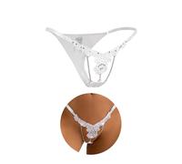 sunshinelady G-String Thongs for Women Slutty Sexy Panties with Bead Lace Bikini Thong Sexy Plus Size Underwear with Sparkling Chain Ladies Knickers Low Rise Tanga White UK 16