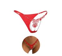 sunshinelady G-String Thongs for Women Slutty Sexy Panties with Bead Lace Bikini Thong Sexy Plus Size Underwear with Sparkling Chain Ladies Knickers Low Rise Tanga Red UK 8-12