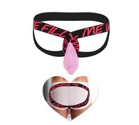 sunshinelady G-strings Thongs for Men Low Rise Mens Jockstraps Underwear Lettered Waistband Sissy Lingerie Briefs Sexy Male Underwear for The Bedroom Back Cut Out Pink UK M