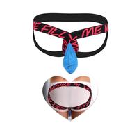 sunshinelady G-strings Thongs for Men Low Rise Mens Jockstraps Underwear Lettered Waistband Sissy Lingerie Briefs Sexy Male Underwear for The Bedroom Back Cut Out Blue UK L