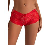 sunshinelady Hollow Out Bikini Panties Womens Lace Boyshort Plus Size Underwear Sexy Floral Lace French Knickers Criss Cross Brazilian Cheeky Briefs UK Red 8-10