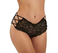 sunshinelady Hollow Out Bikini Panties Womens Lace Boyshort Plus Size Underwear Sexy Floral Lace French Knickers Criss Cross Brazilian Cheeky Briefs UK Black 8-10
