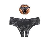 sunshinelady Lace French Knickers Plus Size Thongs for Women Sheer Brazilian Knickers Floral Hipster Tanga Hollow Out Women's Panties Sexy with Bowknot Ladies Briefs Black UK 22