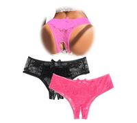 sunshinelady Lace Thongs for Women Sheer Women's Knickers Floral Thongs Hollow Out Sexy Underwear Plus Size Bikini Bowknot Ladies Briefs Hipster BlackPink Panties 2Pack UK 12