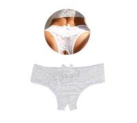 sunshinelady Lace Thongs for Women Sheer Women's Knickers Floral Thongs Hollow Out Sexy Underwear Plus Size Bikini Bowknot Ladies Briefs Hipster White Panties UK 22