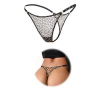 sunshinelady Leopard Print G String Thong for Women Mesh Tanga Briefs with Adjustable Waist Micro Sexy Panties with Cotton Crotch Breathable Womens Thongs T-Back One Size