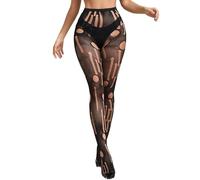 sunshinelady Plus Size Ripped Tights Sexy Fishnet Tights Womens High Waisted Distressed Tight Black Stocking Stretchy Net Pantyhose XS-M (Box Package)