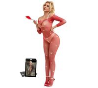 sunshinelady Plus Size Tights 22-24 Sparkly Body Stocking Fishnet Tights Glitter Bodysuit Hollow Out Rhinestone Red Fishnets Bodystocking Long Sleeve Lingerie Set