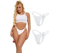 sunshinelady Seamless G-string Thongs for Women Multipack Sexy Knickers Low Rise Rhinestones Womens Underwear Plus Size Invisible Panties T Back Tanga Briefs Ladies White 2PC S