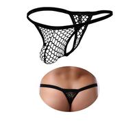 sunshinelady Thongs for Men Fishnet Sexy Underwear for The Bedroom See Through Underwear T-back Micro G-String with Pouch Lingerie Sissy Clothing Bikini Panties Low Rise Black L
