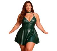 sunshinelady Women's Faux Leather Dress Plus Size V Neck Green
