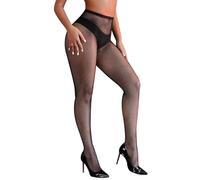 sunshinelady Women's Fishnet Tights Small Mesh High Elastic Sheer Pantyhose High Waist Plus Size 3XL-5XL Fish Net Stocking Funky Goth Tights for Party Black