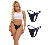 sunshinelady Women's G-Strings Thongs Cheeky Womens Underwear Low Rise Seamless Knickers for Women Multipack Sexy Panties T Back Plus Size Tanga Briefs Black 2PCS UK L