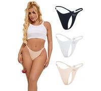 sunshinelady Women's G-Strings Thongs Cheeky Womens Underwear Seamless Knickers for Women T Back Panties Plus Size Rhinestones Thong Soft Low Rise Briefs L 3PC Black White Nude