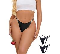 sunshinelady Women's G-Strings Thongs Cheeky Womens Underwear Seamless Knickers for Women T Back Panties Plus Size Rhinestones Thong Soft Low Rise Briefs Black XL 2PC