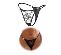sunshinelady Women's Lace G-Strings Thongs Sexy Micro Knickers Plus Size Cotton Crotch Tangas Briefs Hipster Panties Rhinestones Micro Thongs for Women Black XL