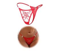 sunshinelady Women's Lace G-Strings Thongs Sexy Micro Knickers Plus Size Cotton Crotch Tangas Briefs Hipster Panties Rhinestones Micro Thongs for Women Red XXL