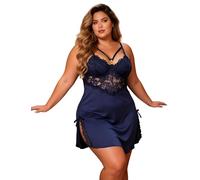 sunshinelady Women's Sexy Modal Nightdress Underwired Lace Chemise Babydoll with Rhinestone Chains Back Closure Sleepwear Mini Nightie Plus Size Lingerie with Thong Blue XL