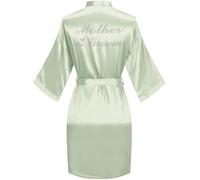 sunshinemall Women's Satin Kimono Robes with Rhinestones Bride Bridesmaid Short Getting Ready Wedding Dressing Gown, Sage Green, L-x-L