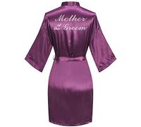 sunshinemall Women's Satin Kimono Robes with Rhinestones Bride Bridesmaid Short Sleepwear Wedding Dressing Gown, Mother of the Groom-purple, S-M