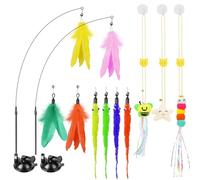 SUNSHINETOP Cat Wand, Interactive Feather Kitten Toy, Self Play Toy, Reusable Suction Cup Indoor Cat Toy for Indoor Cats