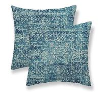 Sunshineyan Blue-Green Boho Cushion Covers, 50.8 x 50.8 cm, Set of 2, Bohemian Carpet Pattern, Outdoor, Decorative Throw Pillows, Linen, Ethnic Design, Rustic Farmhouse Cushion Covers for Couch,
