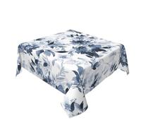 Sunshineyan Navy Blue Floral Tablecloth 60x60 Inch Square, Dark Blue and White Flower Tablecloths Tablecloths Polyester Spring Table Cloth for Holiday Parties Kitchen Dining Indoor Outdoor
