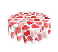 Sunshineyan Watercolor Valentine's Day Tablecloth Round 60 Inch, Red Love Hearts Tablecloths Polyester Valentine Table Cloth for Holiday Parties Kitchen Dining Indoor Outdoor
