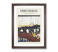 Sunshower At Nihonbashi By Utagawa Hiroshige Exhibition Museum Asian Japanese Framed Wall Art Print, Ready to Hang Picture for Living Room Bedroom Home Office Décor, Walnut A3 (34 x 46 cm)