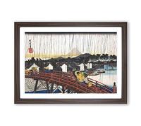 Sunshower at Nihonbashi by Utagawa Hiroshige Framed Print | A2 Walnut Framed Wall Art | Ready to Hang | Asian Nature Picture | Living Room Bedroom Lounge Office