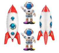 SUNSK Balloons 4D Rocket Standing Space Astronaut Foil Balloon Large Aluminium Foil Balloon Outer Space Foil Balloon for Children Boys Birthday Decorations (Pack of 4)