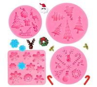 SUNSK Silicone Fondant Cake Moulds Xmas Molds 3D Snowflake Christmas Tree Reindeer Santa Mould DIY Soap Jelly Cake Chocolate Sweet Moulds Silicone Baking Molds Decorating Tools 4 Pcs