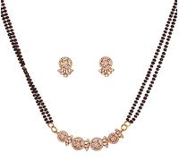 Sunsoul By Touchstone Traditional Indian Bollywood Studded Diamond Look Cubic Zirconia CZs Black Beads Symbolic Designer Jewelry Mangalsutra Pendant Set In Gold Tone For Women.