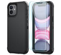 SunStory Compatible with iPhone 11 Case with HD Screen Protector, 3-Layer Heavy Duty Full-Body Cover,3 in 1 Hybrid Protective Case for iPhone 11 6.1",Black