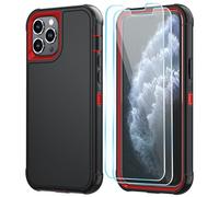 SunStory Compatible with iPhone 11 Pro Case with HD Screen Protector, 3-Layer Heavy Duty Full-Body Cover,3 in 1 Hybrid Protective Case for iPhone 11 Pro 5.8",BlackRed
