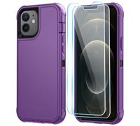 SunStory Compatible with iPhone 12/12 Pro Case with HD Screen Protector, 3-Layer Heavy Duty Full-Body Cover,3 in 1 Hybrid Protective Case for iPhone 12/12 Pro 6.1",Purple