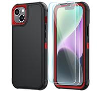 SunStory Compatible with iPhone 13/14 Case with HD Screen Protector, 3-Layer Heavy Duty Full-Body Cover,3 in 1 Hybrid Protective Case for iPhone 13/14 6.1", BlackRed