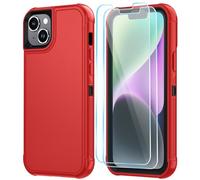 SunStory Compatible with iPhone 13/14 Case with HD Screen Protector, 3-Layer Heavy Duty Full-Body Cover,3 in 1 Hybrid Protective Case for iPhone 13/14 6.1", Red