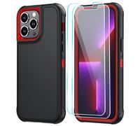 SunStory Compatible with iPhone 13 Pro Case with HD Screen Protector, 3-Layer Heavy Duty Full-Body Cover,3 in 1 Hybrid Protective Case for iPhone 13 Pro 6.1",BlackRed