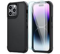 SunStory Compatible with iPhone 14 Pro Case with HD Screen Protector, 3-Layer Heavy Duty Full-Body Cover,3 in 1 Hybrid Protective Case for iPhone 14 Pro 6.1",Black